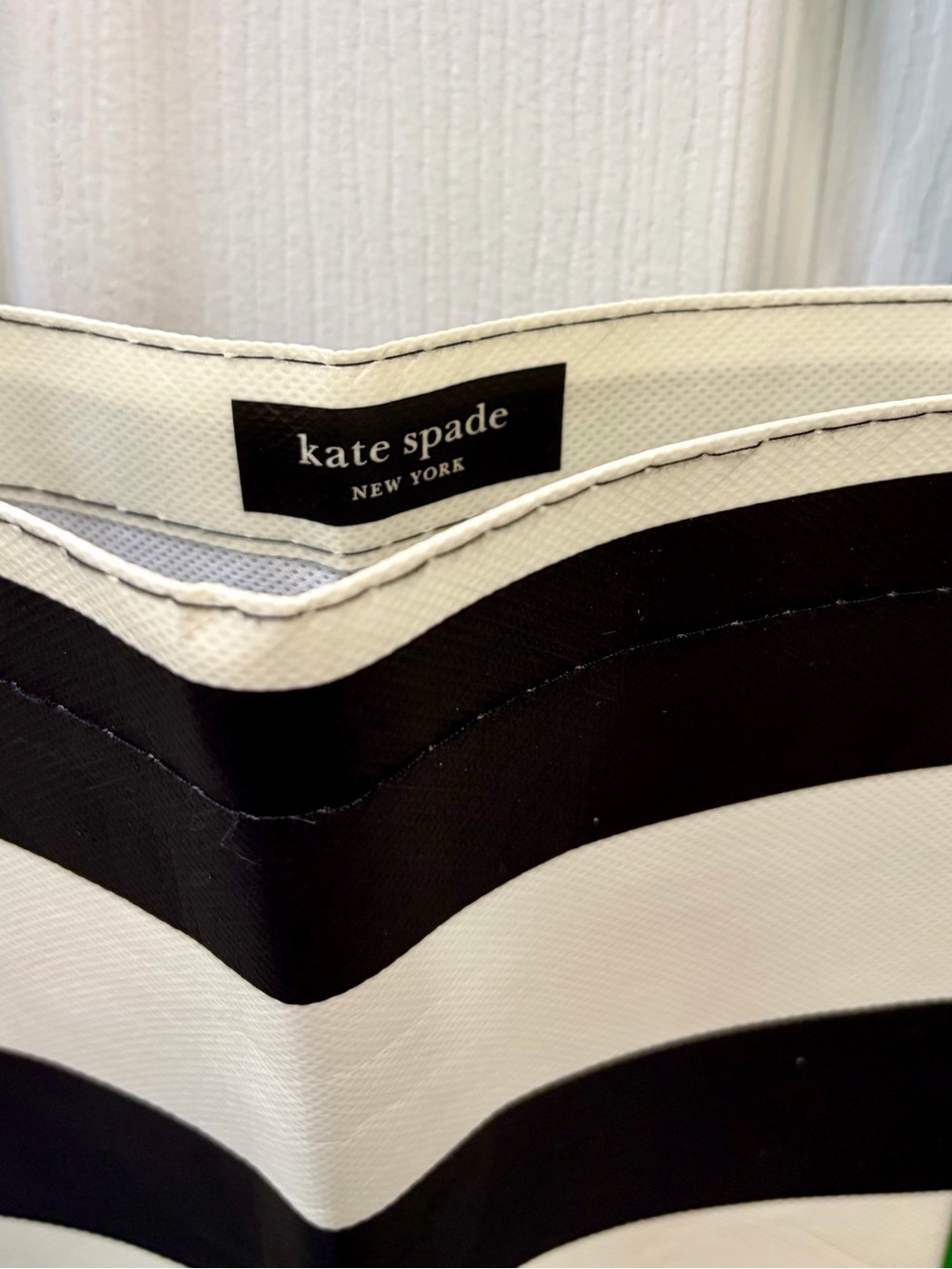 Kate Spade Reusable Striped Black & White Tote with Green Handles - Picture 3 of 4